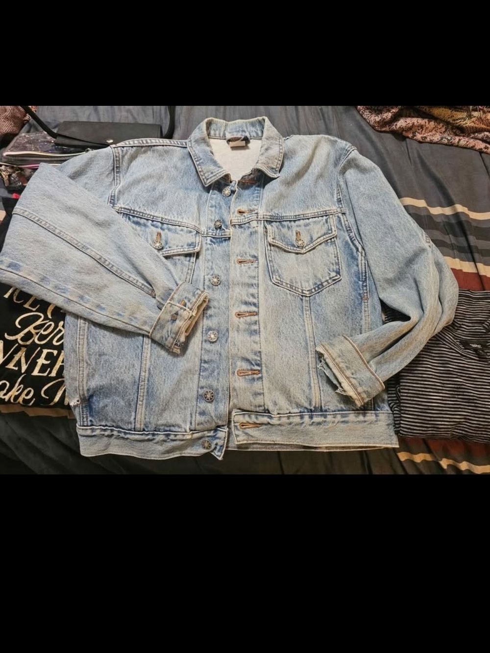 Saugatuck Vintage Denim Trucker Jacket Mens Small Light Wash Distressed 90s JKT